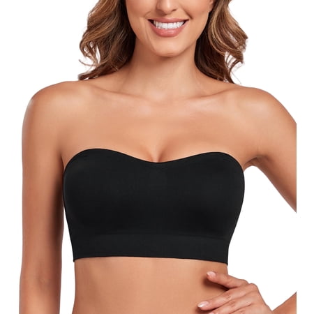 Exerin Women’s Strapless Bra Wireless Supportive Convertible Bandeau Bras with Removable Pads(Black,3XL)