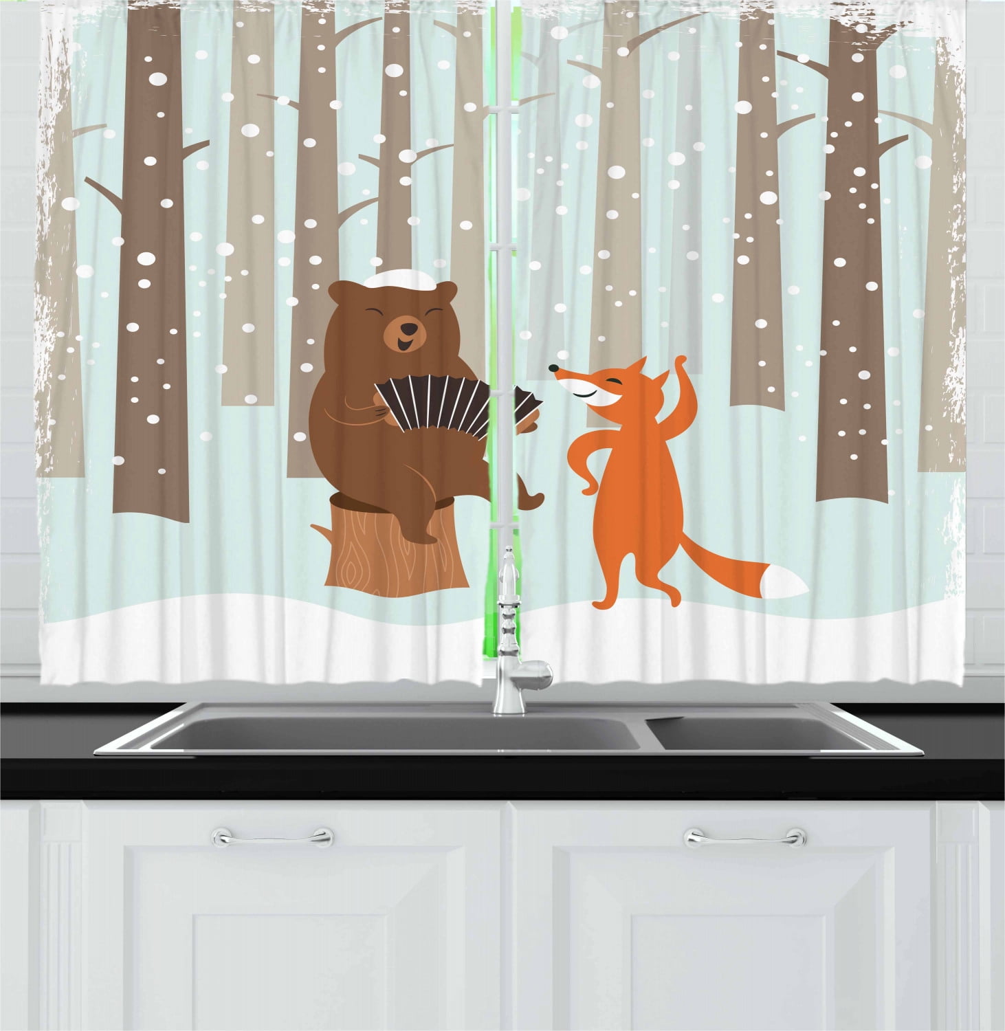 Forest Curtains 2 Panels Set Christmas Bear Playing Accordion And Fox Dancing In Winter Forest Noel Celebration Window Drapes For Living Room Bedroom 55w X 39l Inches Multicolor By Ambesonne Walmart Com