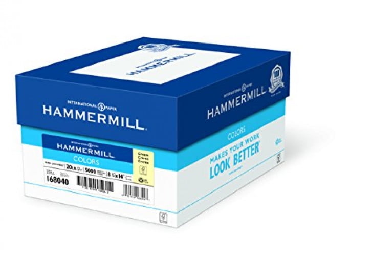 Photo 1 of Hammermill Paper, Colors Cream, 20lb, 8.5 x 14, Legal, 5000 Sheets / 10 Ream Case(168040C), Made In The USA