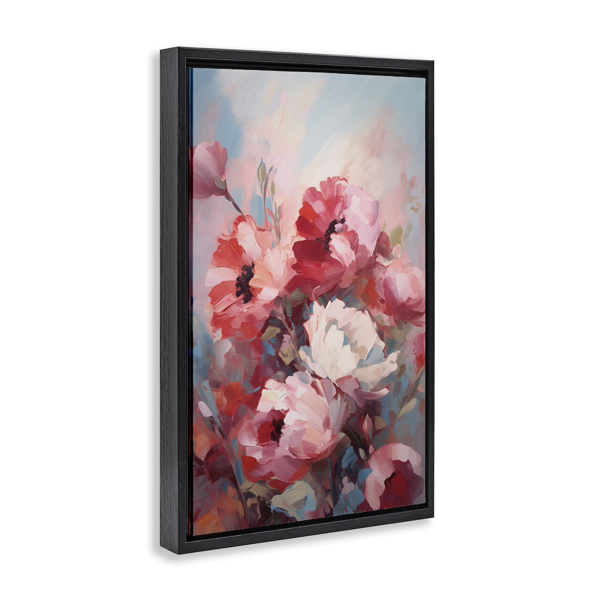 Stupell Industries Red & White Anemones Botanical & Floral Painting Black Floater Framed Art Print Wall Art, 17 x 25