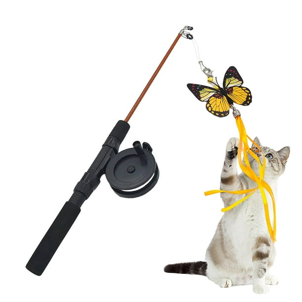 Cat Teaser Toys Playing Toy Chase and Exercise Interactive Fishing Pole  Yellow