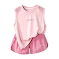 thumbnail image 4 of LEKWK Girls Summer Workout Set Kid Breathable Quick Dry Mesh Tracksuit Sleeveless Crewneck Tank Tops and Running Shorts Athletic Casual Gym Playwear, 4 of 9