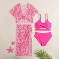 thumbnail image 2 of Shadoumai Girls Swimsuit Solid Ribbed 3 Piece Bikini Tropical Floral Bathing Suit for Girls Modest Swimwear with Cover Up 9-16y, 2 of 9