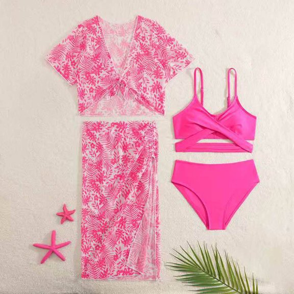 RTKFRFLM Girls Two Piece Bikini Swimsuit Floral Print, Stylish Tankini Swimwear Set for Big Kids Teens