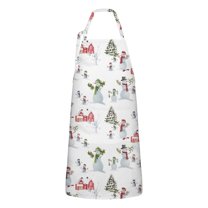 White Christmas Snowman Apron-Garden Aprons for Women with Pockets-Cotton Linen Waterproof Kitchen Cooking Gardening Aprons Adjustable for Kitchen,Cooking,BBQ and Salon 32"x27"