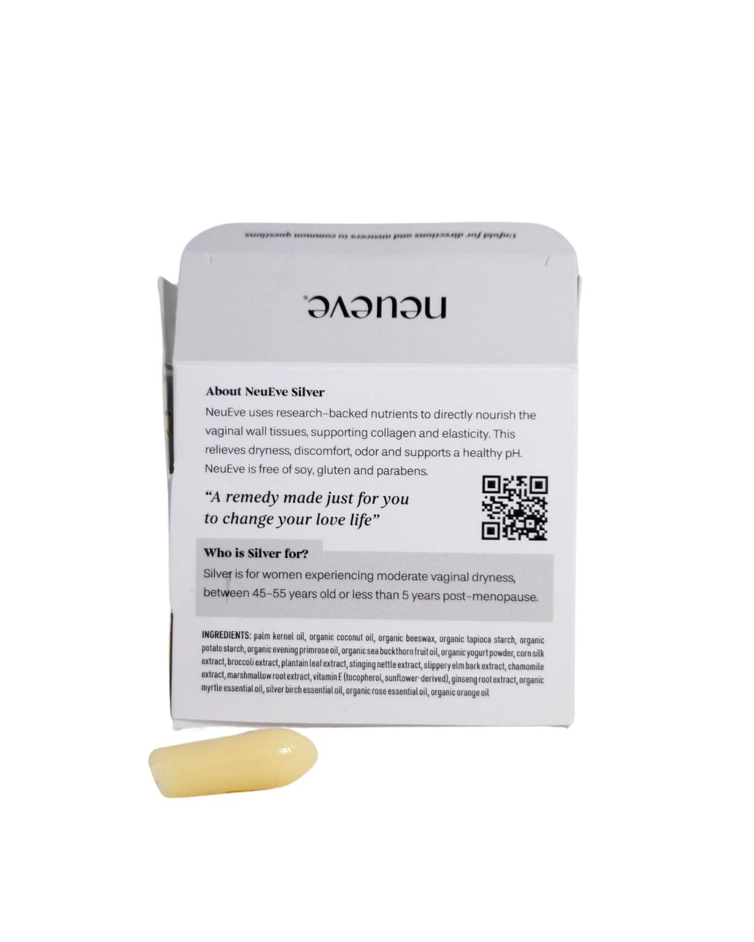 NeuEve Vaginal Suppositories for Women Ages 45–55 – Silver Formula for Dryness & Odor Relief, 6 Count