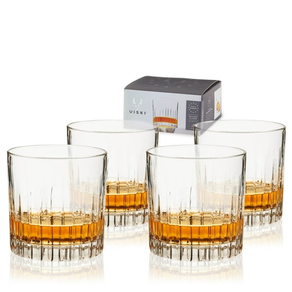 Viski Reserve Milo Neat Glasses, Bourbon Whiskey Glasses 10.5 oz Set of 4