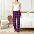 thumbnail image 4 of Balery Purple Black Plaid Pantalones de pijama para mujer, pijamas ultraligeros, pantalones de estar por casa-Large, 4 of 6