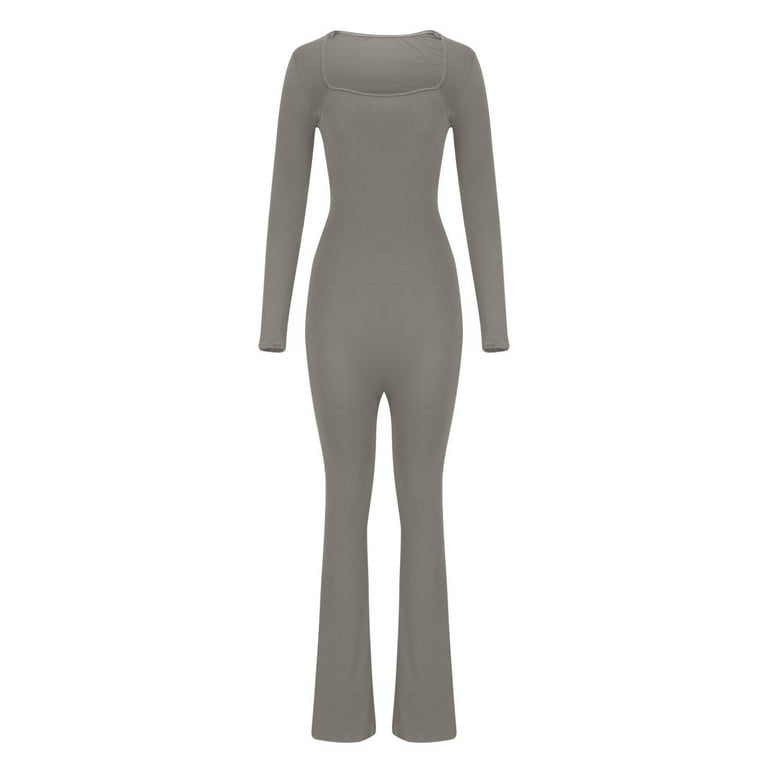 MeetoTime Long Sleeve Jumpsuits for Women Athletic Square Neck