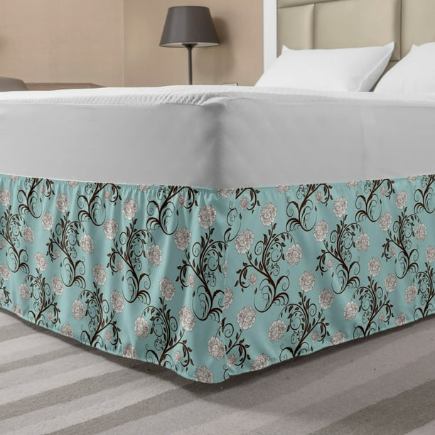 Victorian Bed Skirt, Floral Composition with Vintage Inspirations
