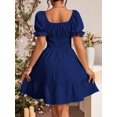 thumbnail image 2 of Navy Blue Square Neck Ruched Waist A-Line Dress With Puffed Sleeves And Tiered Hem, 2 of 6