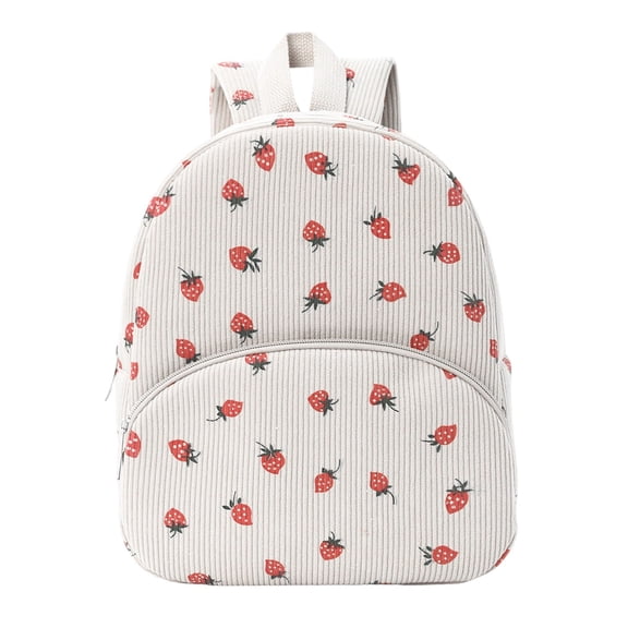FUZHIQ Strawberry Print School Backpack for 3rd 4th 5th 6th Grade, Cute Fruit Pattern Bookbag with Front Pocket, Casual Lightweight Elementary School Bag, White