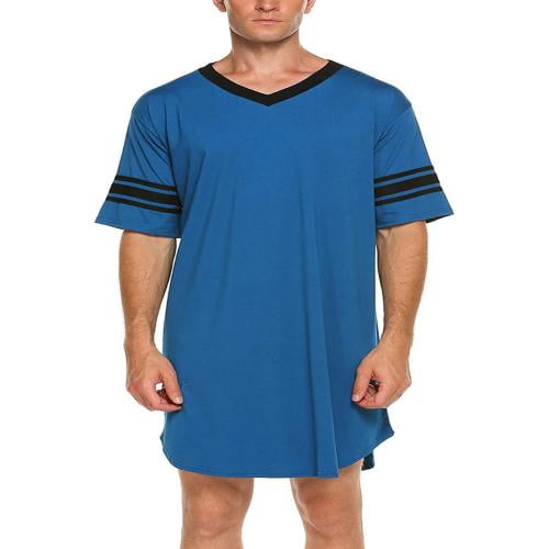 SUITLIM Mens Short Sleeve Cotton Nightshirts for Sleeping V Neck Oversized Sleep Shirts Big and Tall Loose Sleepgowns