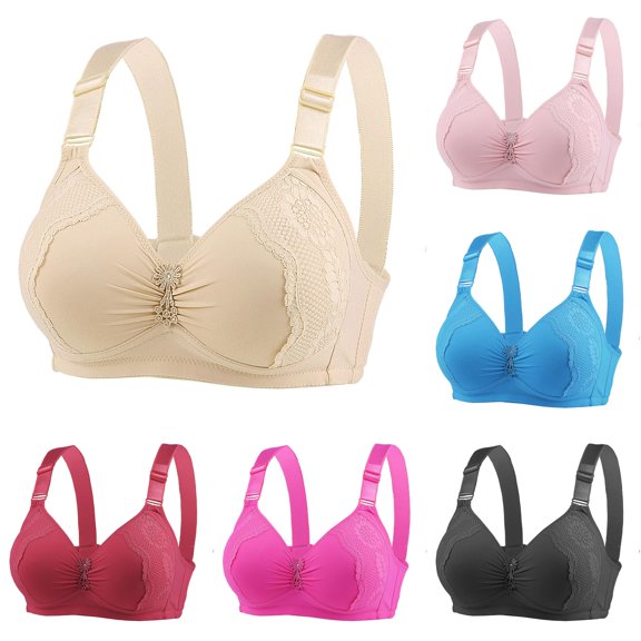 Xijirk Women Wireless Bra Lace Adjustable Wide Strap V Neck Rhinestone Comfort Bra for Daily Casual Wear and Outfit Layering,Beige,46