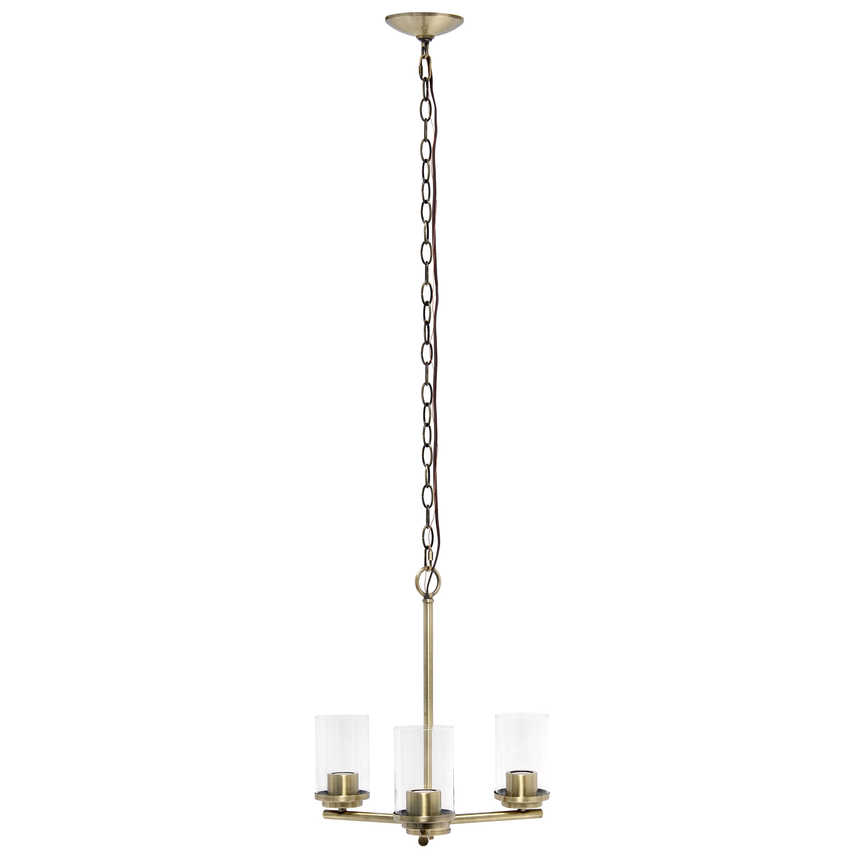 Lalia Home 3-Light 15" Clear Glass And Metal Hanging Pendant Chandelier, Antique Brass