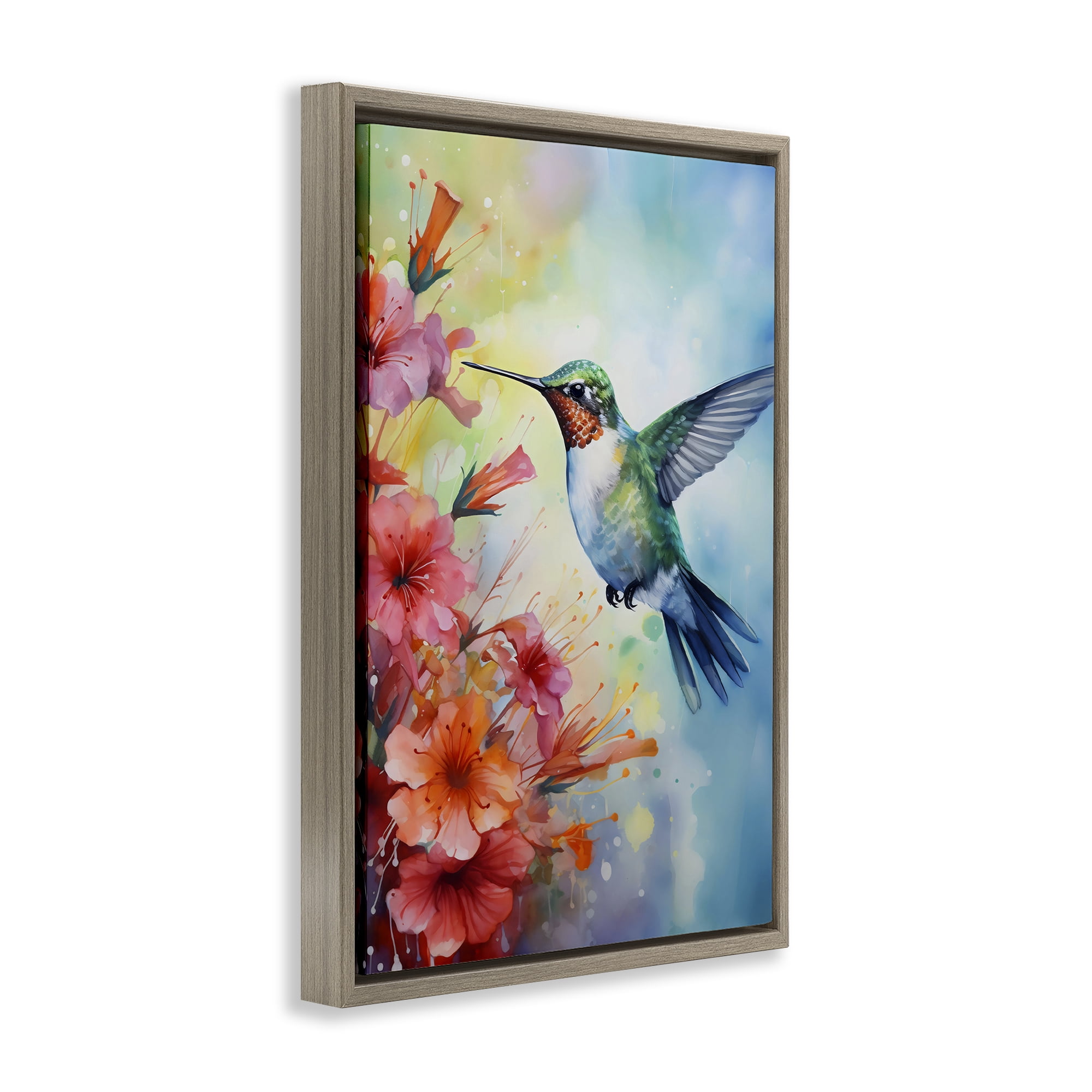 Stupell Industries Hummingbird Hibiscus Serenade Brown Framed Floater Canvas Wall Art, design by Creative Studio