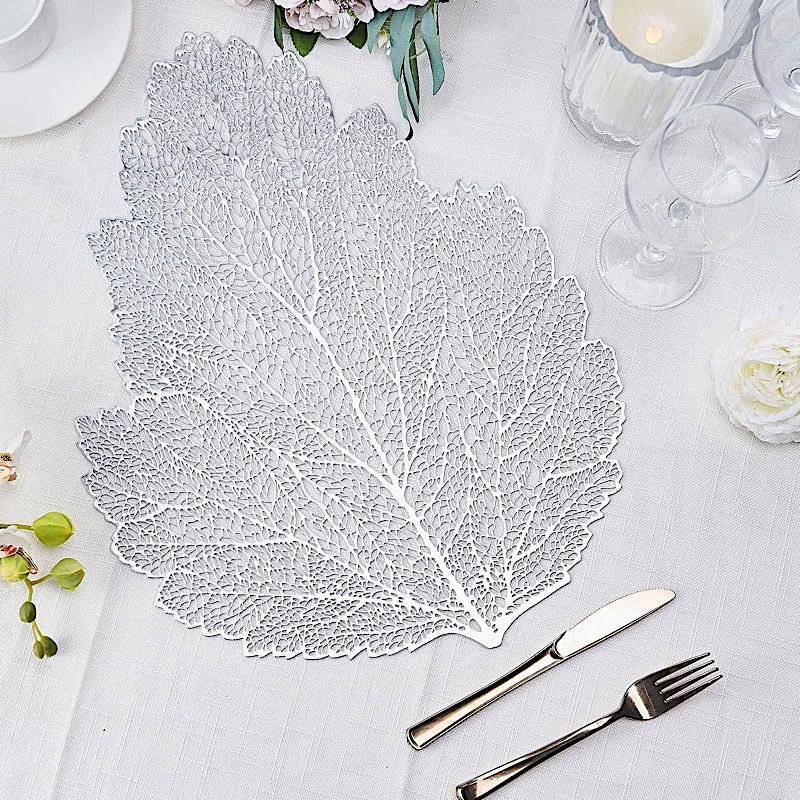 BalsaCircle 6 Silver 18 in Maple Fall Leaf Design Vinyl Placemats - Home Wedding Reception Party Centerpieces Decorations Supplies