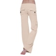 thumbnail image 4 of Cargo Pants Women Petite Size Elastic Waist Bootcut Yoga Workout Casual Trousers Beige XL, 4 of 5
