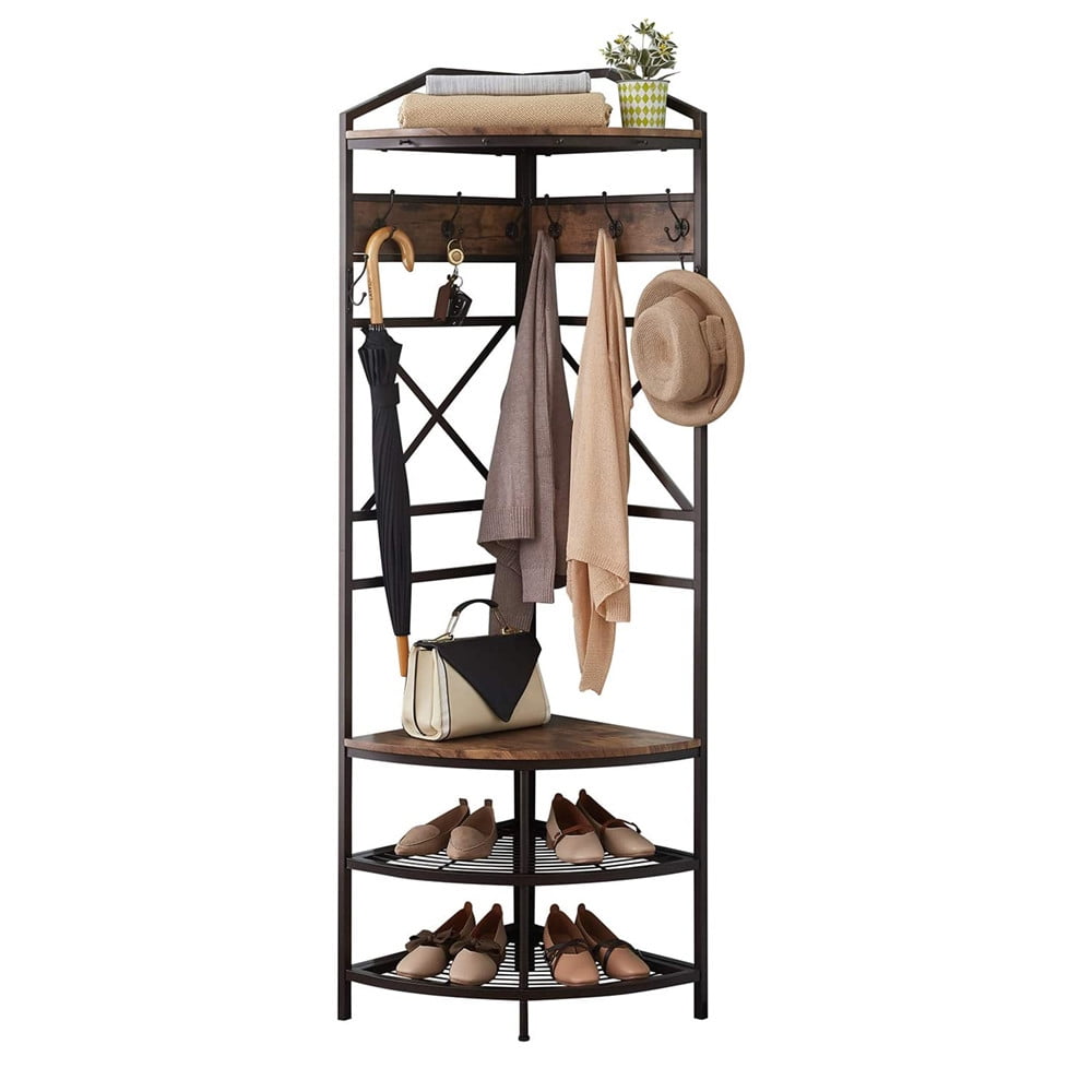 Metal Hall Tree with Shoe Bench 4 Tiers Shoes Storage Rack for Hallway