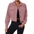 thumbnail image 3 of Women's Long Sleeve Button Down Jacket Solid Color Turndown Collar Casual Corduroy Outwear with Pockets 3XL, 3 of 9