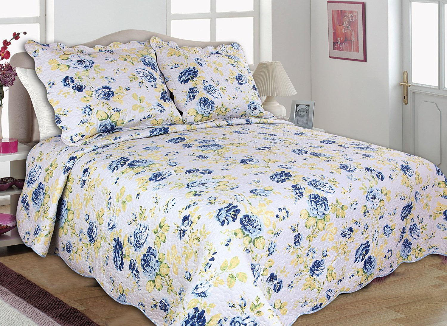 86 bedspread and coverlet with Floral Prints All For You 3PC quilt set 