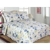 "All for You 3pc Reversible Quilt Set, Bedspread, and Coverlet with Flower Prints-4 different sizes-Blue and Yellow color ( full/queen 86""x 86"" with standard pillow shams)"