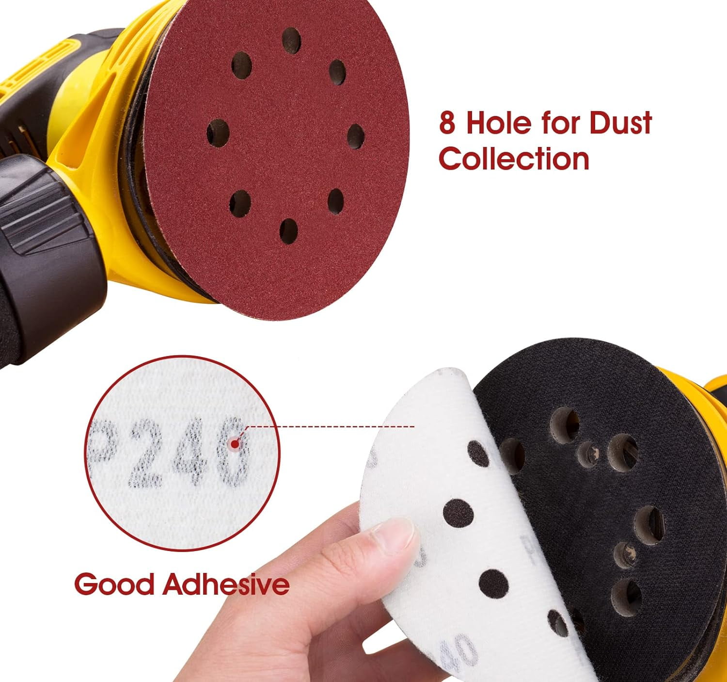 SATC 150Pcs 5" 8-Hole Dustless Hook and Loop Sanding Discs 240 Grit Sandpaper for Polishing