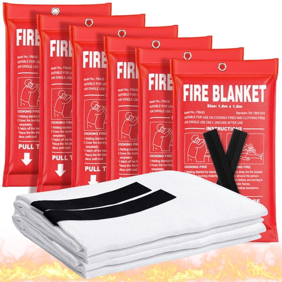 Andyssey Fire Blanket 6 Pack - 40" x 40" Prepared Emergency Fire Blanket for Home and Kitchen, RV, Grill, Fireplace, Safe & Easy for Young Adults and
