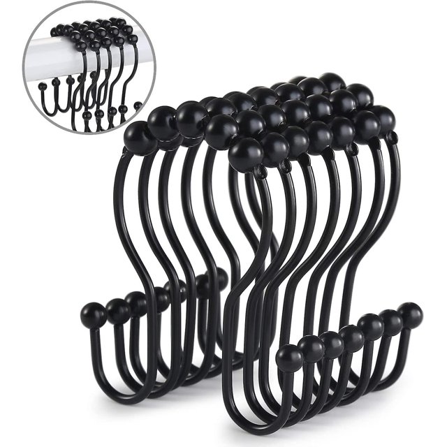 Cortina de ducha ganchos, 12 uds. de anillos de cortina de ducha, rodillo de acero inoxidable resistente a la herrumbre, balanceo deslizante anticaída, ganchos de ducha dobles para cortina de murciéla Feliz Sencillez