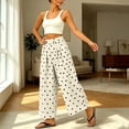 thumbnail image 5 of KLHDSF Pants For Women Polka Dot Wide Leg Cropped Pants with Pockets Casual Elastic Waist Summer Trousers BeigeL, 5 of 5