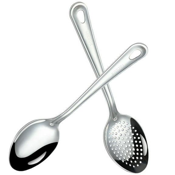 2Pcs Long Handle Slotted Spoon Portable Slotted Utensil Stainless Steel Serving Spoon Buffet Supply
