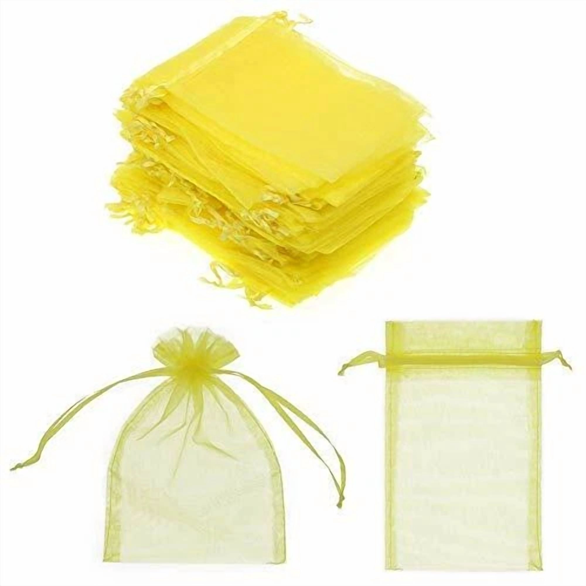 BUTTERFLY- 100Pcs Yellow Organza Bags 4X 6 Wedding Christmas Favors Gift Drawstring Pouches