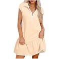 thumbnail image 1 of Liquidation d'Été 2025! Robe Grande Taille pour Femmes, Liquidation d'Été pour Femmes, Robe Décontractée Unie à Manches Courtes Demi-Fermeture à Glissière avec Col à Revers, 1 of 5
