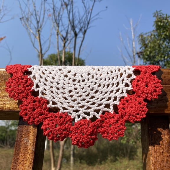 Round Crochet Lace Doily Floral Design Fabric Coasters Doilies for Tables Value Pack Red, 4pcs/Set 8" Crochet Doily