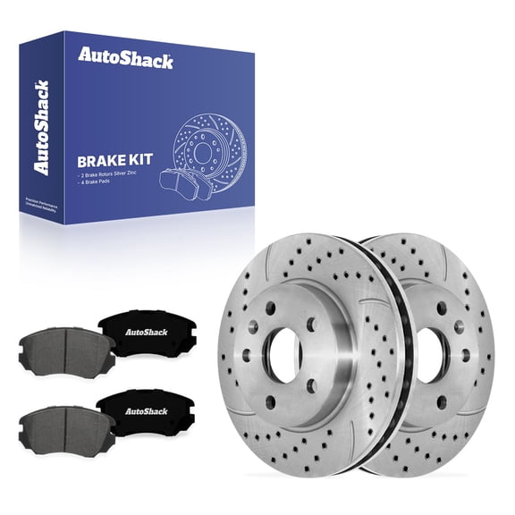 AutoShack Front Vented Drilled & Slotted Silver Zinc Coated Brake Rotors   Premium Ceramic Pads 6-PC Brake Kit Replacement for 2013-2015 Chevrolet Malibu SilverShield Pro 11.65" (296 mm)