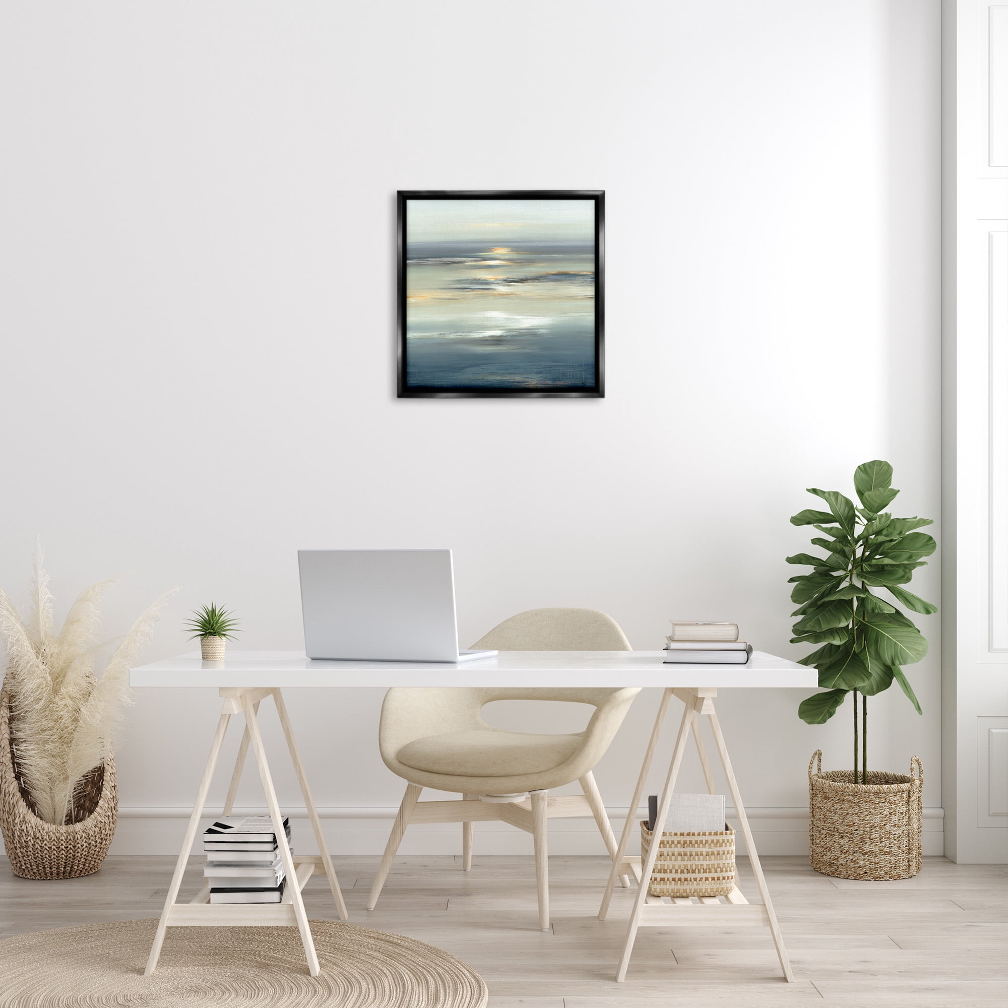 Stupell Industries Abstract Tranquil Nautical Sunrise Nature Painting Black Floater Framed Canvas Art Print Wall Art, 25 x 25