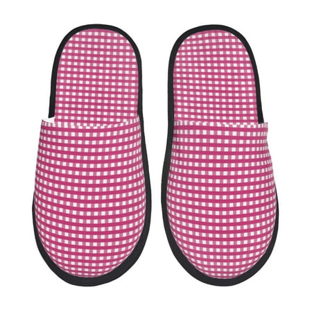 

Fuzoiu Pink Gingham Print Unisex Furry Slippers Plush Indoor Shoes Trendy House Slippers Anti-Skid EVA Sole House Shoes for Home Office and Travel -Medium