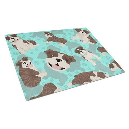 

Carolines Treasures MLM1049LCB 15 x 12 in. Blue Brindle English Bulldog Glass Cutting Board - Large