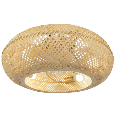 ChicHomey Woven Caged Low Profile Bladeless Ceiling Fan Light Remote Farmhouse