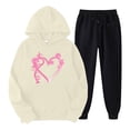 thumbnail image 1 of Puntoco Conjunto De Sudadera Y Pantalones Estampados Con Capucha De Manga Larga Informal Para El Día Del Cáncer De Mama De Otoño E Invierno Para Mujer Beige L, 1 of 2