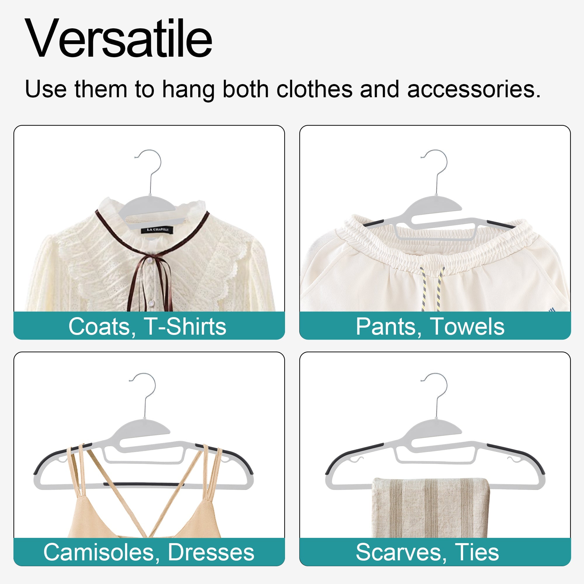 VECELO 50 Pack Heavy Duty Plastic Hangers, 360º Swivel Hook Coat Hangers, Non-Slip, Space-Saving, Dark Gray