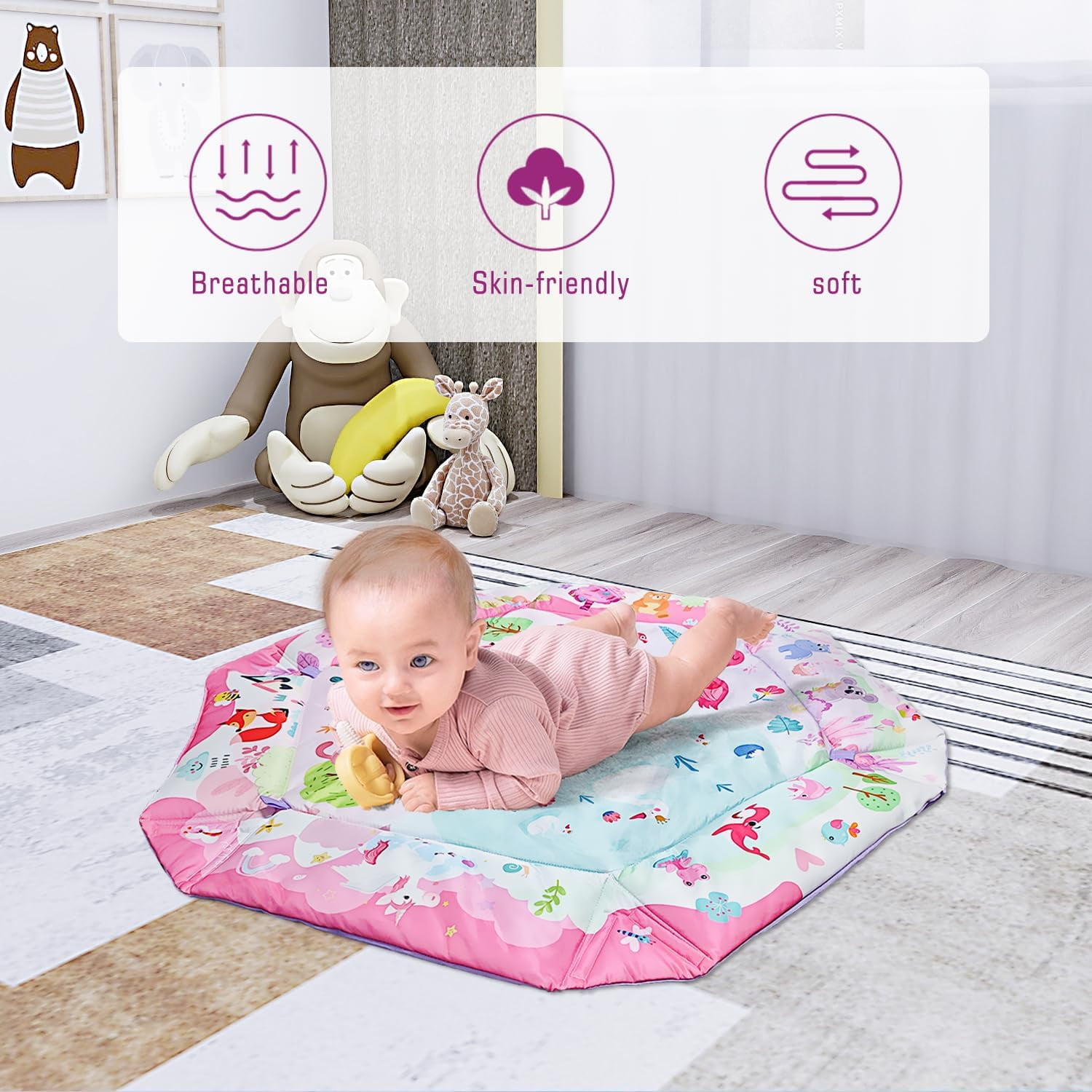 KOPPOP 4-in-1  Play Gym & Activity Mat with Ball Pit, Safe for Tummy Time & Play Pink