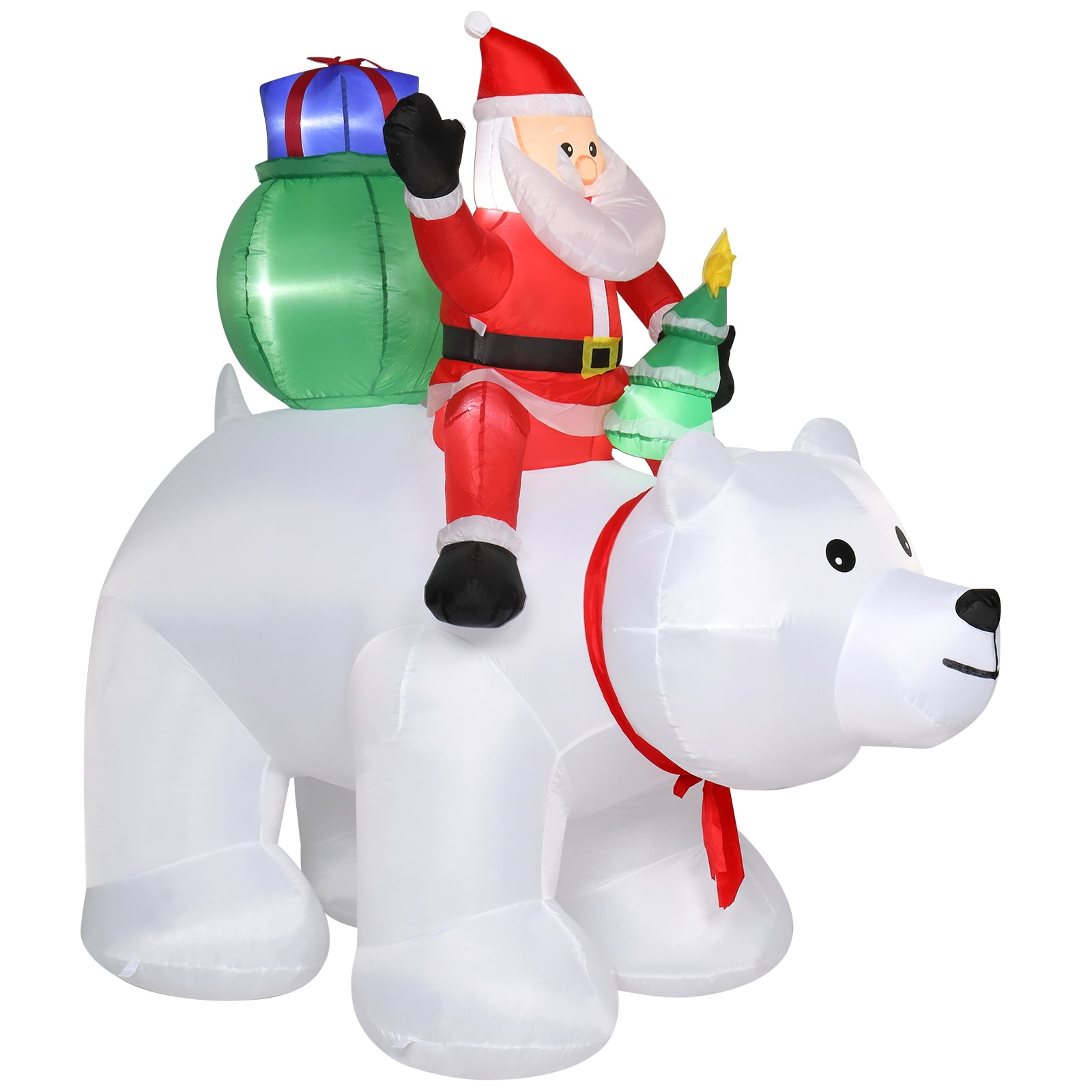 Astoutdoor 6 ft Santa Claus Rides Polar Bear Holiday Decoration with 7 LED Lights, Polyester