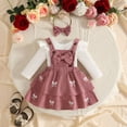 thumbnail image 2 of enyan Baby Girls Christmas Outfits Long Sleeve Onesie Romper+Suspender Skirt Set+Headband 3Pcs Fall Winter Clothes Pink，12-18 Months, 2 of 7