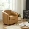 thumbnail image 2 of Genuine Leather Barrel Chair with 360-Degree Swivel Modern and Solid Wood Base for Contemporary Living Room and Office Seating CAMEL, 2 of 9