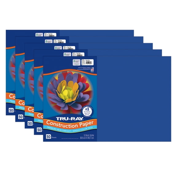 Tru-Ray Construction Paper, Heavyweight, Royal Blue, 12" x 18", 50 Sheets Per Pack, 5 Packs