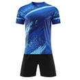 thumbnail image 5 of 2 Piece Soccer Outfits Kids Short Sleeve Crew Neck T Shirts Elastic Waist Shorts Breathable Comfy Casual Training Suit (3 Years, Blue), 5 of 5