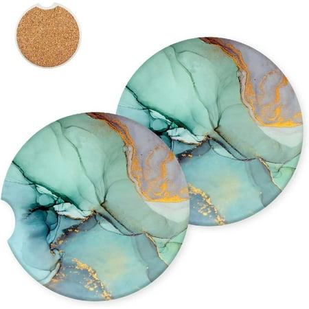 

Coasters for drinks absorbent with cork Cute Ceramic Car Coasters set of 2 with A Finger Notch for Easy Removal Auto Accessories for Women & Men