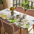 thumbnail image 3 of Easter Table Cloths for 5 Foot Rectangle Tables, Spring Sheep Bunny Duck Plants Wooden Grain Patio Waterproof Elastic Fitted Tablecloths, Washable Rectangular Table Cover for Camping, 3 of 8