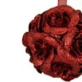 thumbnail image 4 of Northlight 3ct Holographic Glittered Christmas Rose Ball Ornament Set 3" - Red, 4 of 4